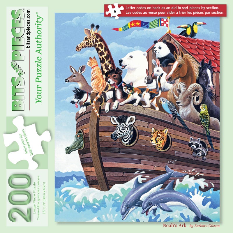 Bits and Pieces â€“ 200 Piece Jigsaw Puzzle for Adults â€“ Noah's Ark - Biblical Animal Boat Zoo Jigsaw Puzzle by Barbara Gibson, Completed Puzzle Size: 15" x 19" - Image 1